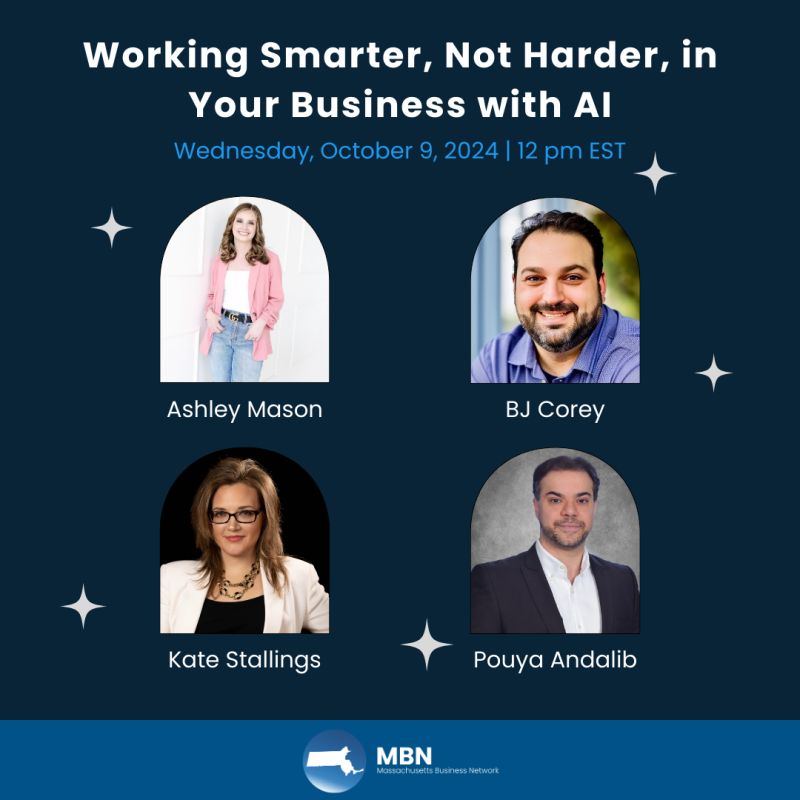 Massachusetts Business Network's next virtual Lunch 🥪 & Learn 🧑‍💻: Working Smarter, Not Harder, in Your Business with AI 🌐